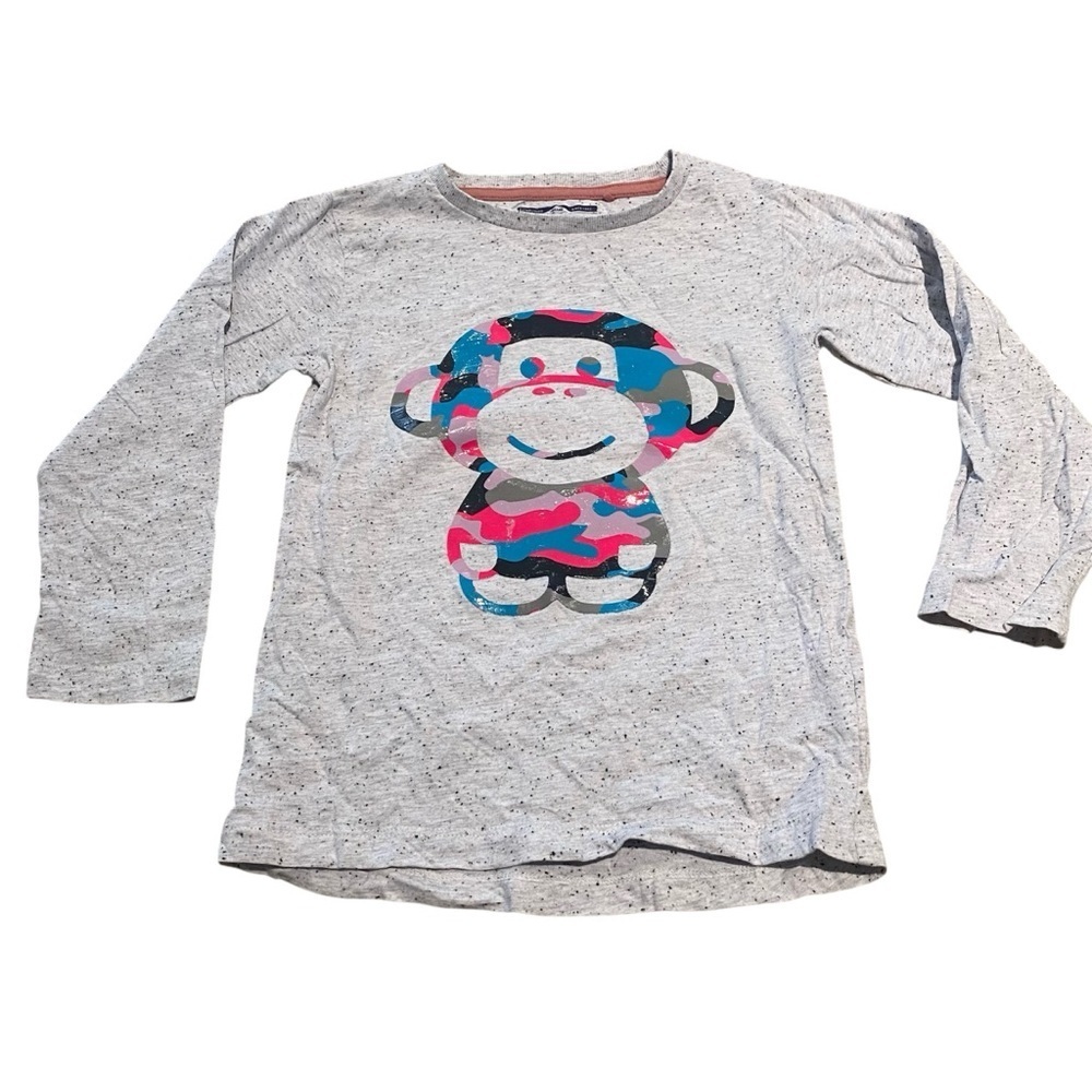 Next Direct Boys 5-6yr Long Sleeve Top Shirt Marled Gray Camo Monkey Print Fall